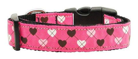 Argyle Hearts Nylon Ribbon Collar