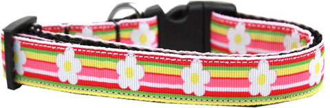 Striped Daisy Nylon Ribbon Dog Collar