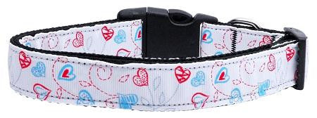 Patriotic Crazy Hearts Nylon Ribbon Dog Collars