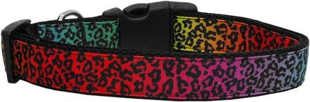 Rainbow Leopard Nylon Ribbon Dog Collars