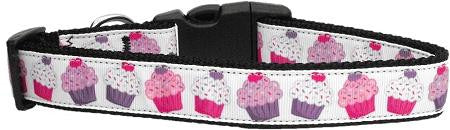 Pink And Purple Cupcakes Nylon Ribbon Dog Collar