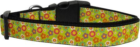 Lime Spring Flowers Dog Collar