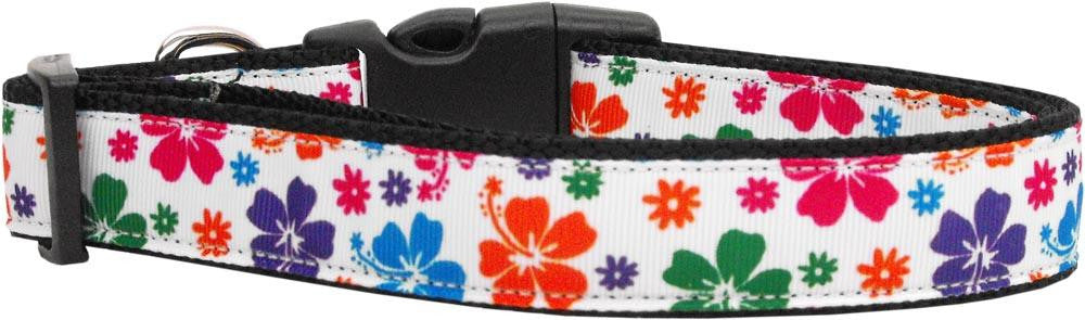 Multi-colored Hawaiian Hibiscus Nylon Ribbon Dog Collar