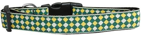 Green Checkers Nylon Dog Collar