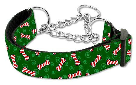 Candy Cane Bones Nylon Ribbon Collar Martingale