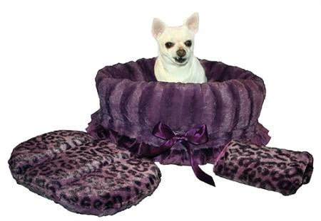 Purple Cheetah Reversible Snuggle Bugs Pet Bed, Bag, and Car Seat in One