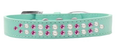 Two Row Pearl And Pink Crystal   Dog Collar