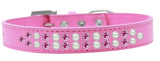 Two Row Pearl And Pink Crystal   Dog Collar