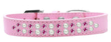 Two Row Pearl And Pink Crystal   Dog Collar