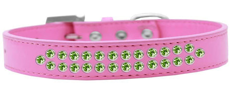 Two Row Lime Green Crystal   Dog Collar