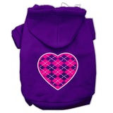 Argyle Heart Pink Screen Print Pet Hoodies