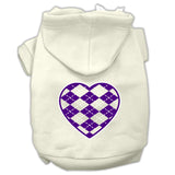 Argyle Heart Purple Screen Print Pet Hoodies