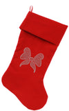 Clear Bow Rhinestone Velvet Christmas Stocking