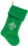 Silver Fleur De Lis Rhinestone Velvet Christmas Stocking