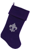 Silver Fleur De Lis Rhinestone Velvet Christmas Stocking