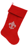 Silver Fleur De Lis Rhinestone Velvet Christmas Stocking