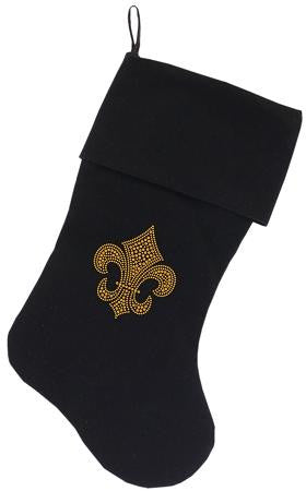 Gold Fleur De Lis Rhinestone Velvet Christmas Stocking