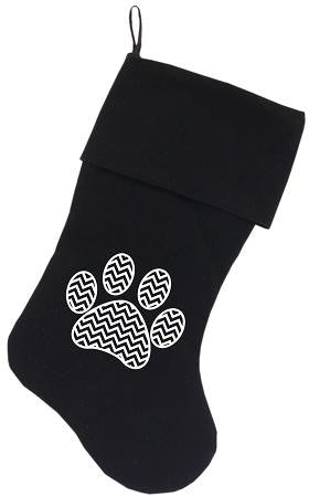 Chevron Paw Screen Print Velvet Christmas Stocking