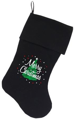 Scribbled Merry Christmas Screen Print Velvet Christmas Stocking