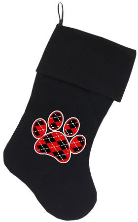 Argyle Paw Red Screen Print Velvet Christmas Stocking