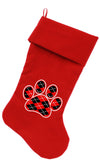 Argyle Paw Red Screen Print Velvet Christmas Stocking