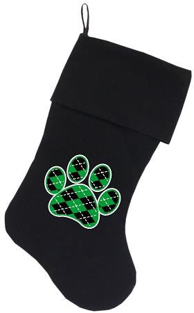 Argyle Paw Green Screen Print Velvet Christmas Stocking